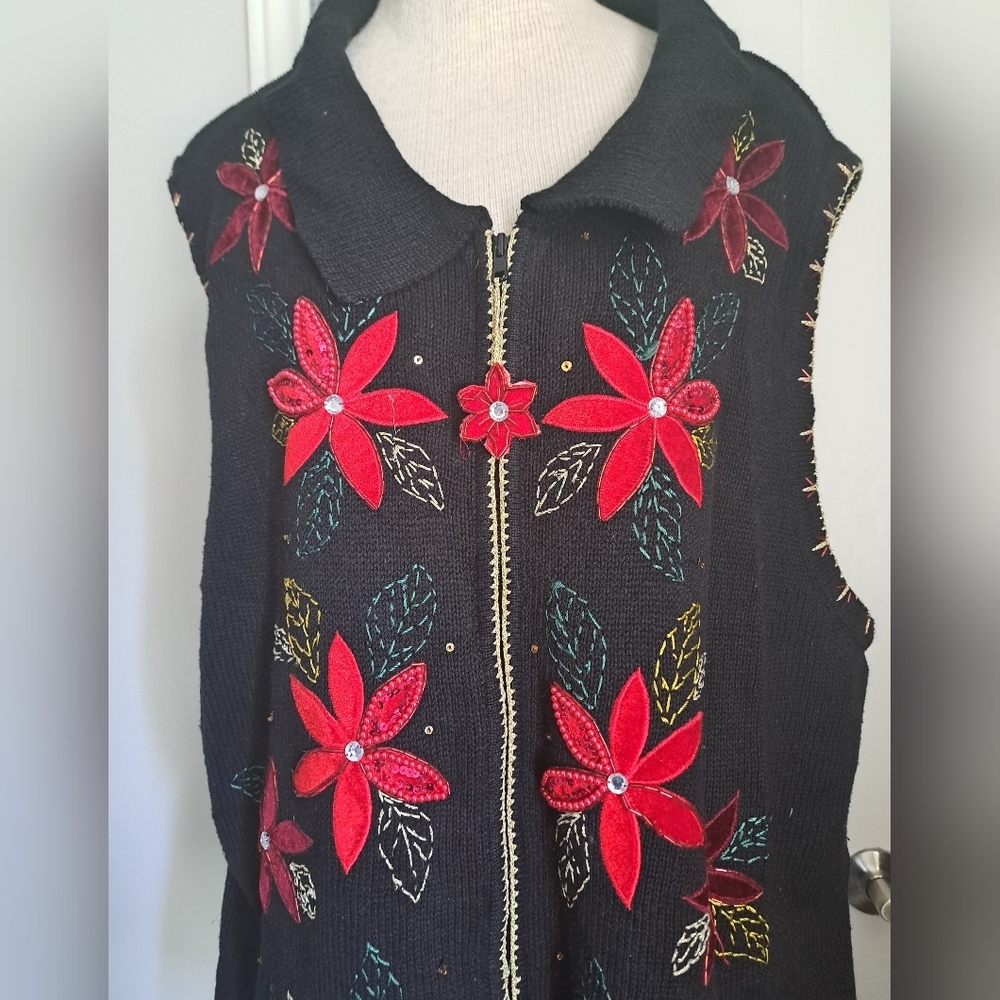 VTG WHITE STAG embroidered Christmas Vest POINSETTIAS women's PLUS 22/24 W